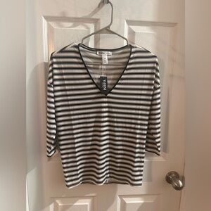White House Black Market Black and White Striped 3/4 length Sleeve Top